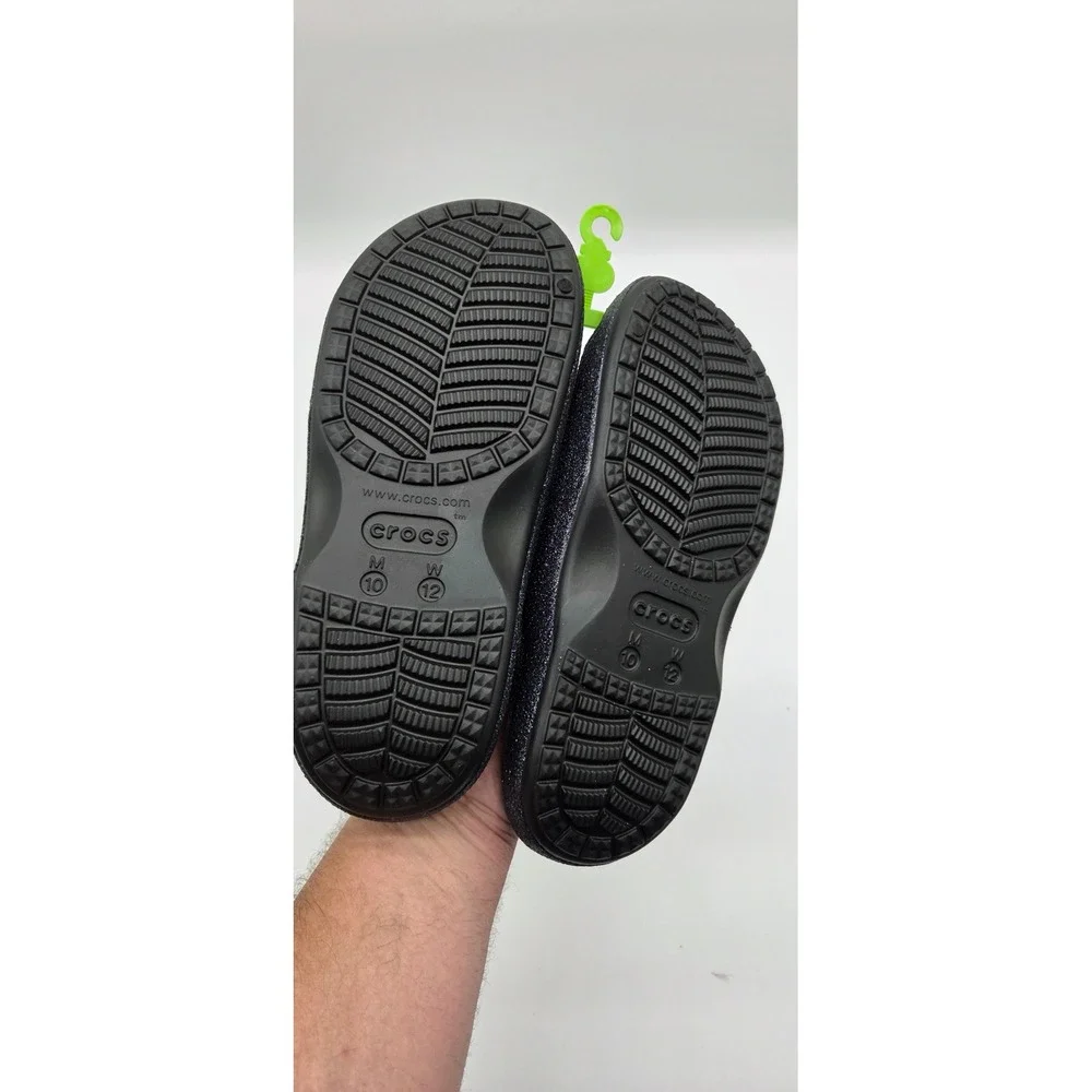 Crocs Baya Glitter Sandal Black Mens 10 Womens 12 Slides 209781-001 NEW